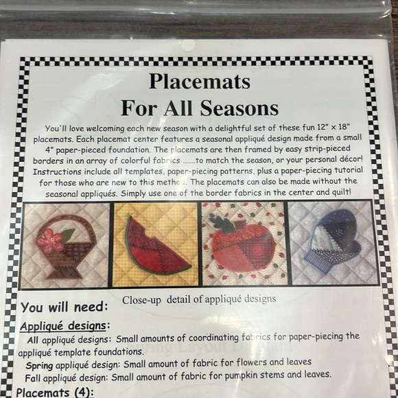 Placemats for all season pattern - Picture 2 of 2